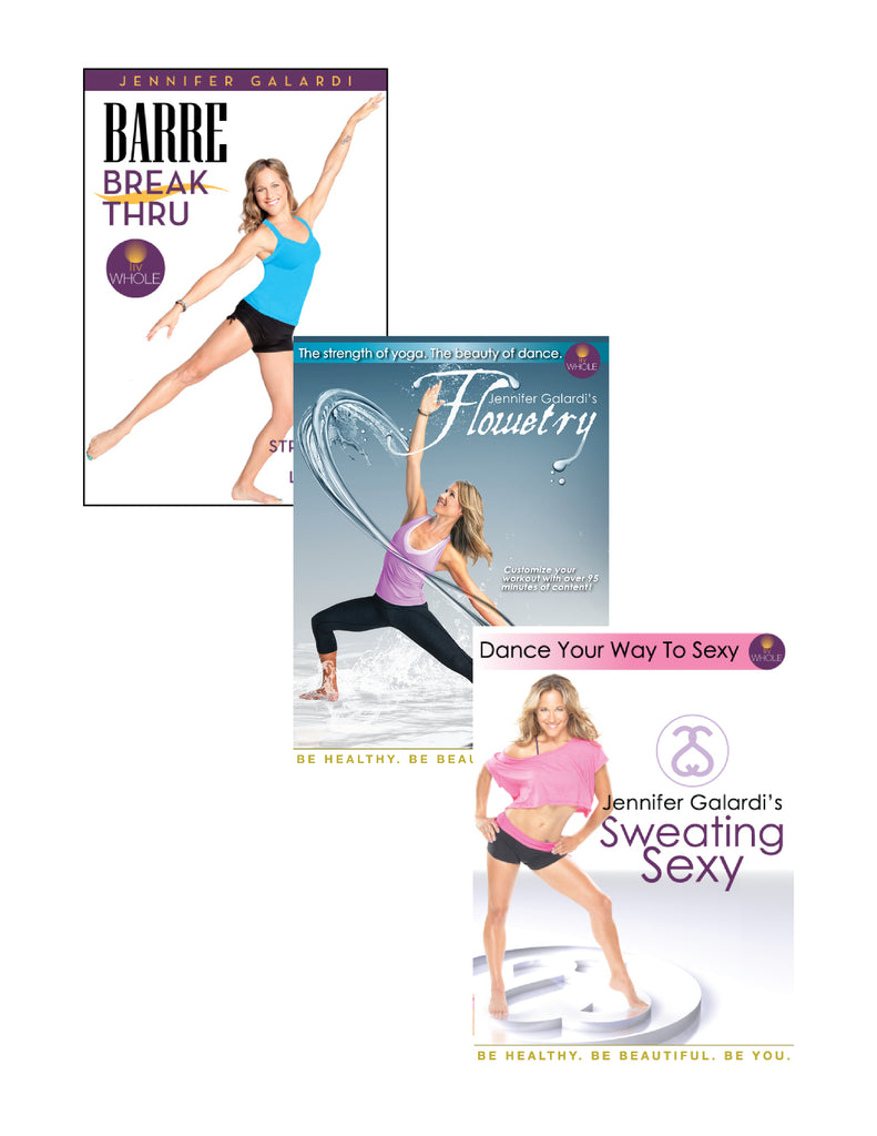 JENNIFER GALARDI'S SWEATING SEXY + JENNIFER GALARDI'S FLOWETRY YOGA + BARRE BREAK THRU WORKOUT WITH JENNIFER GALARDI - Collage Video