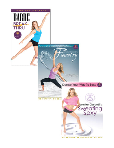 JENNIFER GALARDI'S SWEATING SEXY + JENNIFER GALARDI'S FLOWETRY YOGA + BARRE BREAK THRU WORKOUT WITH JENNIFER GALARDI